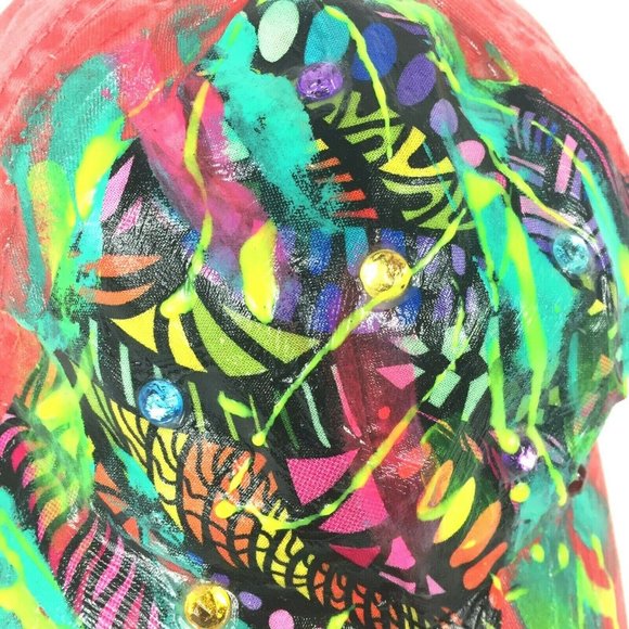 Hand Painted Original Abstract Art Hat Cap Neon - Picture 2 of 5
